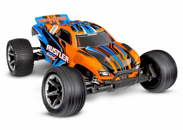 Traxxas TRX37254-8-ORNG Rustler orange 1/10 2WD Stadium-Truck RTR Brushed, HD, mit Akku und 4Ampere