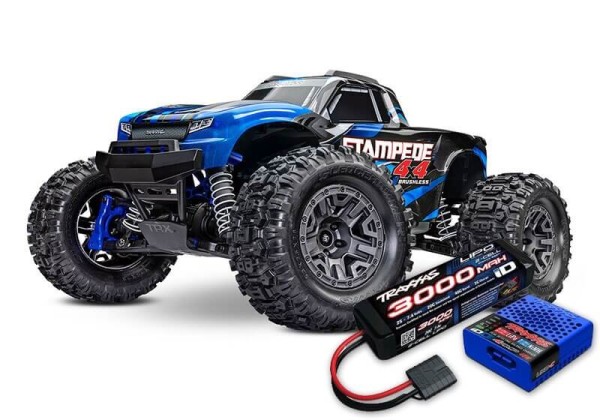 Traxxas TRX67154-4YBLUE Stampede 4x4 BL-2S blau 1/10 Monster-Truck RTR BL-2S SET gratis Akku & Lader