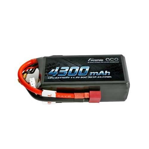 Gens Ace 4300mAh 3S1P 11.4V 50C Lipo Battery with T-plug