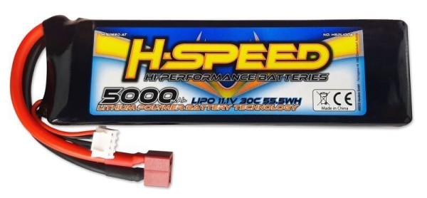 H-SPEED HSPLI004 LiPo 5000mAh 11.1V 30C Racing Akku mit T-Stecker und XH (155x26x45mm)