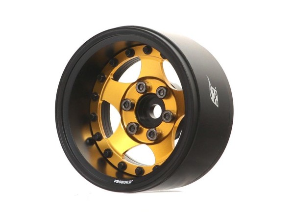 Boom Racing ProBuild™ 1.9" SV5 Adjustable Offset Aluminum Beadlock Wheels (2) Matte Black/Gold