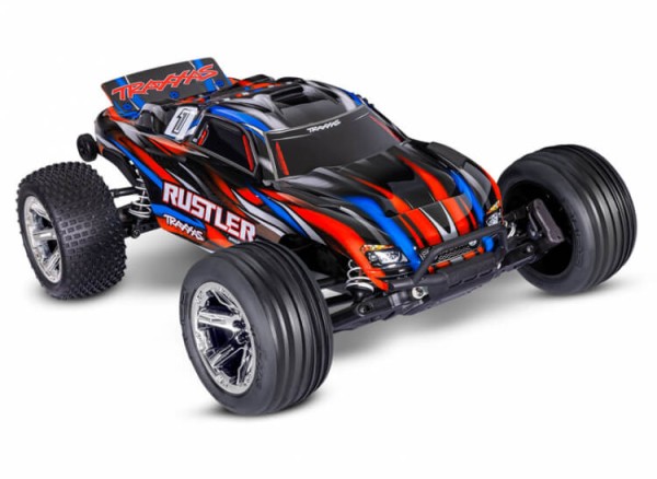 Traxxas TRX37354-4-RED Rustler 1/10 2WD Stadium-Truck rot RTR BL-2S Brushless