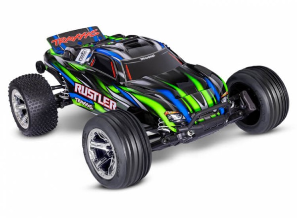 Traxxas TRX37354-4-GRN Rustler 1/10 2WD Stadium-Truck grün RTR BL-2S Brushless