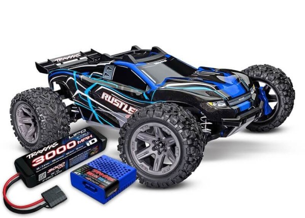 Traxxas TRX67164-4 Rustler 4x4 blau 1/10 Stadium-Truck RTR BL-2S SET gratis Akku & Lader